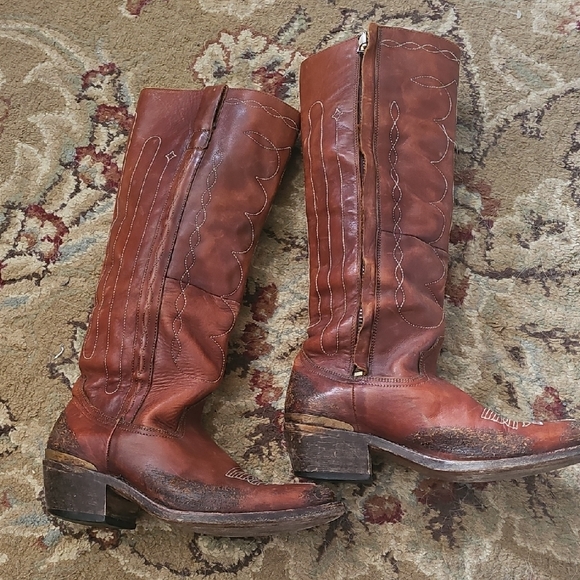 Brown Leather Cowboy Boots Golden Goose Western Cowgirl 37 Or 7 - Picture 1 of 5